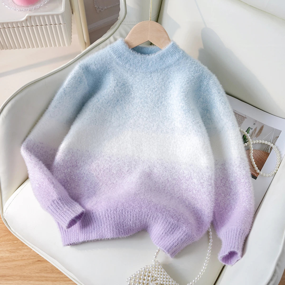 Cute gradient sweater pullover for girls and girls, suitable for casual vacation in spring, autumn, and winter