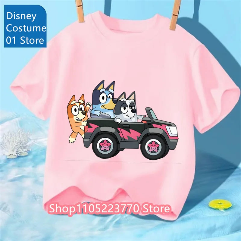Unisex Toddler Bluey T-Shirt Fall Winter Short Sleeve Cute Cartoon Anime Print Soft Sweatshirt for Boys & Girls Casual Outfits