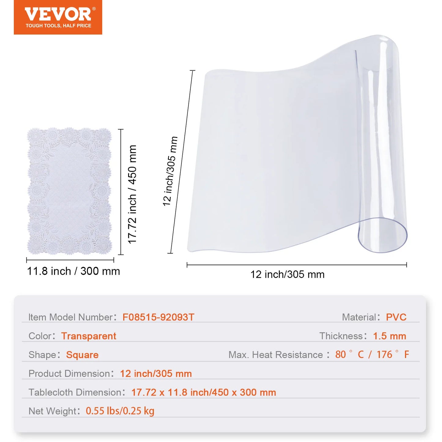 SucceBuy PVC Tablecloth Transparent Table Cloth 1.5mm Waterproof Kitchen Oil-Proof Table Mat Plastic Soft Glass Protector Cover