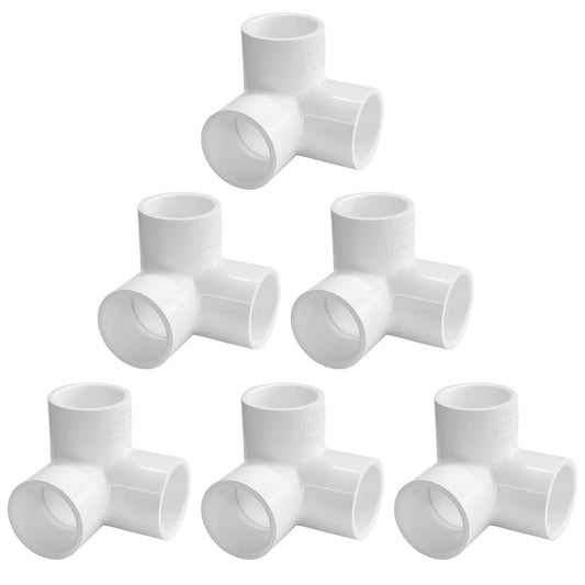 LESSO 6 Pack 1" Tee PVC Pipe 3-Way Elbow Connector Fittings, 1 Inch Furniture Grade 90° Tee Side Outlet, PVC Corner Fittings for