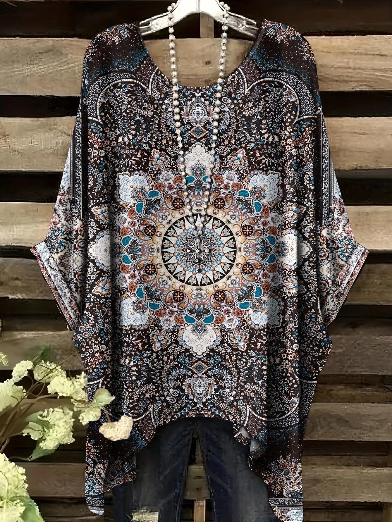 Top with a Rainbow Striped Pattern Tunic T shirt Women T-Shirt Versatile Casual Loose-Fitting Bohemian Clothing Woman Top