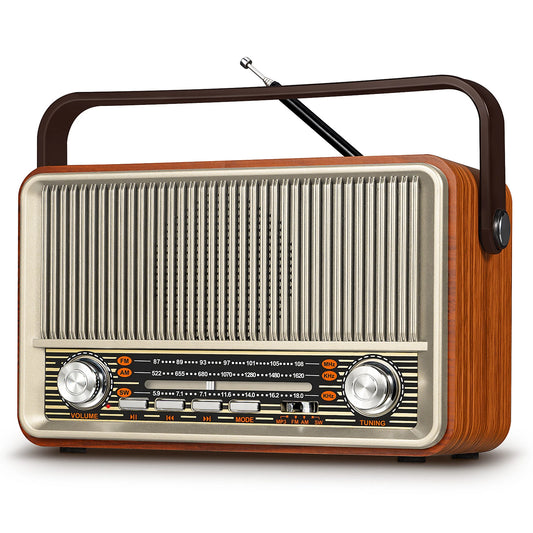 PRUNUS J-120 Radio Portable AM FM, Transistor Radio Plug in Wall Powered Radio for Home Outdoor,Retro Vintage Bluetooth Speaker