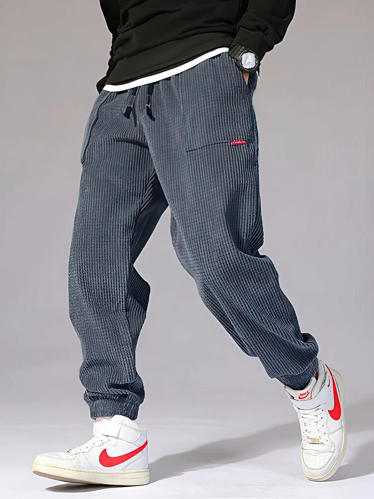 Autumn Winter Warm Motorcycle Jogger Corduroy Pants Men Tech Fleece Sweatpants Casual Harem Pants Male Sport Thermal Trousers