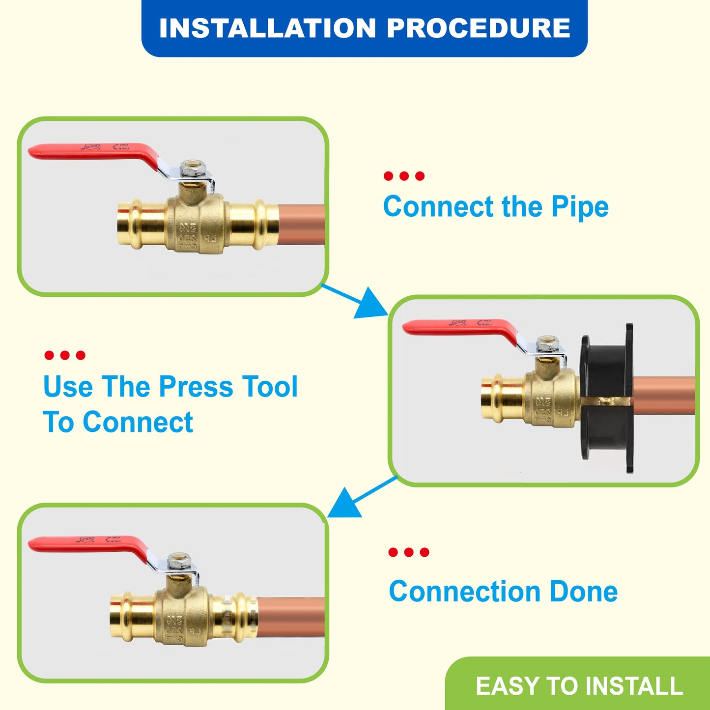 KING SMART 1/2" Press Full Port 1/4 Turn Press Ball Valve; for Hot and Cold Water System; 1 Pcs/Case; Lead Free Brass; 80241