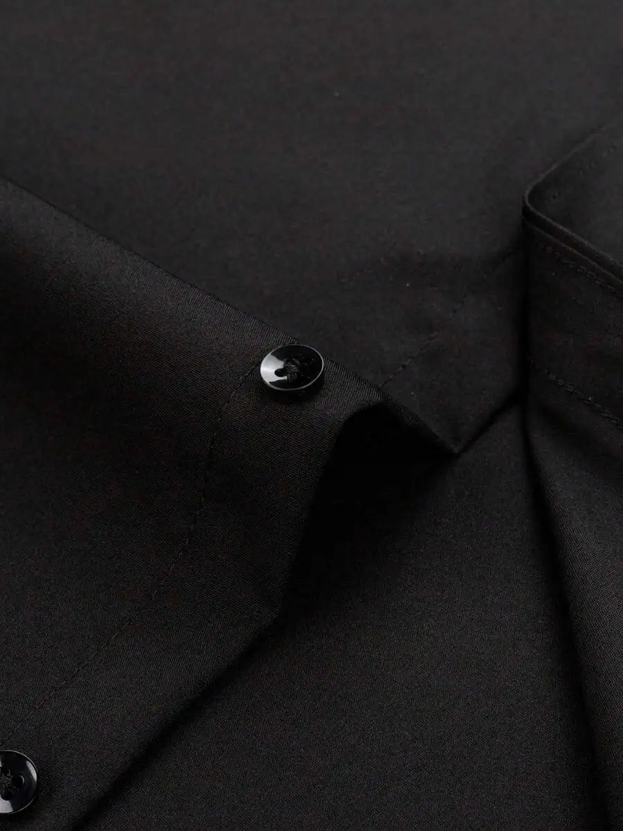 Men's Black Long Sleeve Button-Up Shirt with Western Bull Logo, Casual Business Wear for Fall