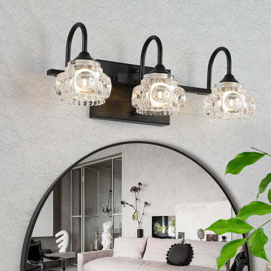 Modern Luxury Crystal Vanity Fixture - Iron & Bubble Pattern Shade Light, Multiple Options (Black) G9 Base Over Mirror Lighting