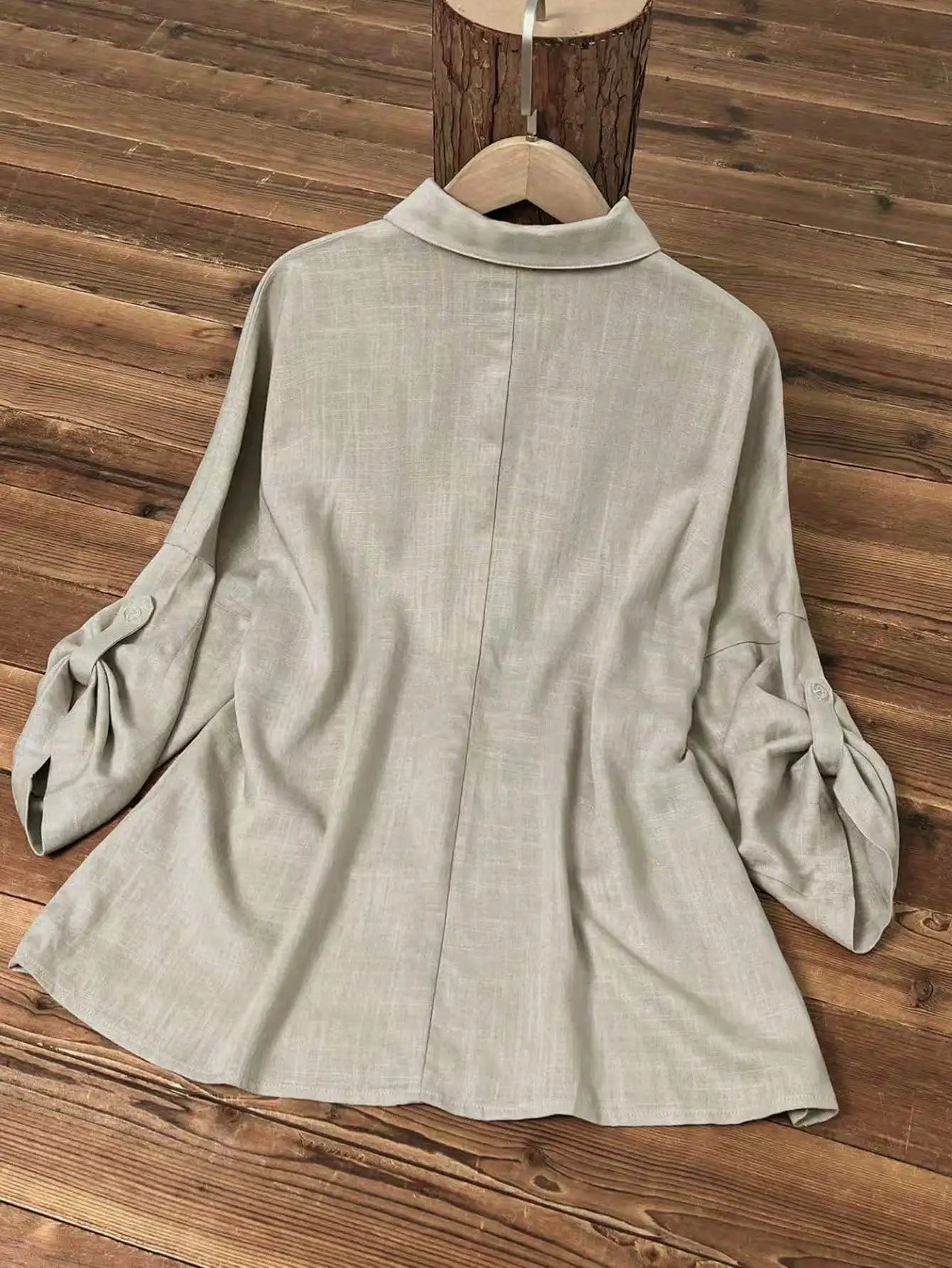 Women's Casual Linen Shirt With Rolled Cuff And Button Detail Turn-Down Collar Long Sleeve