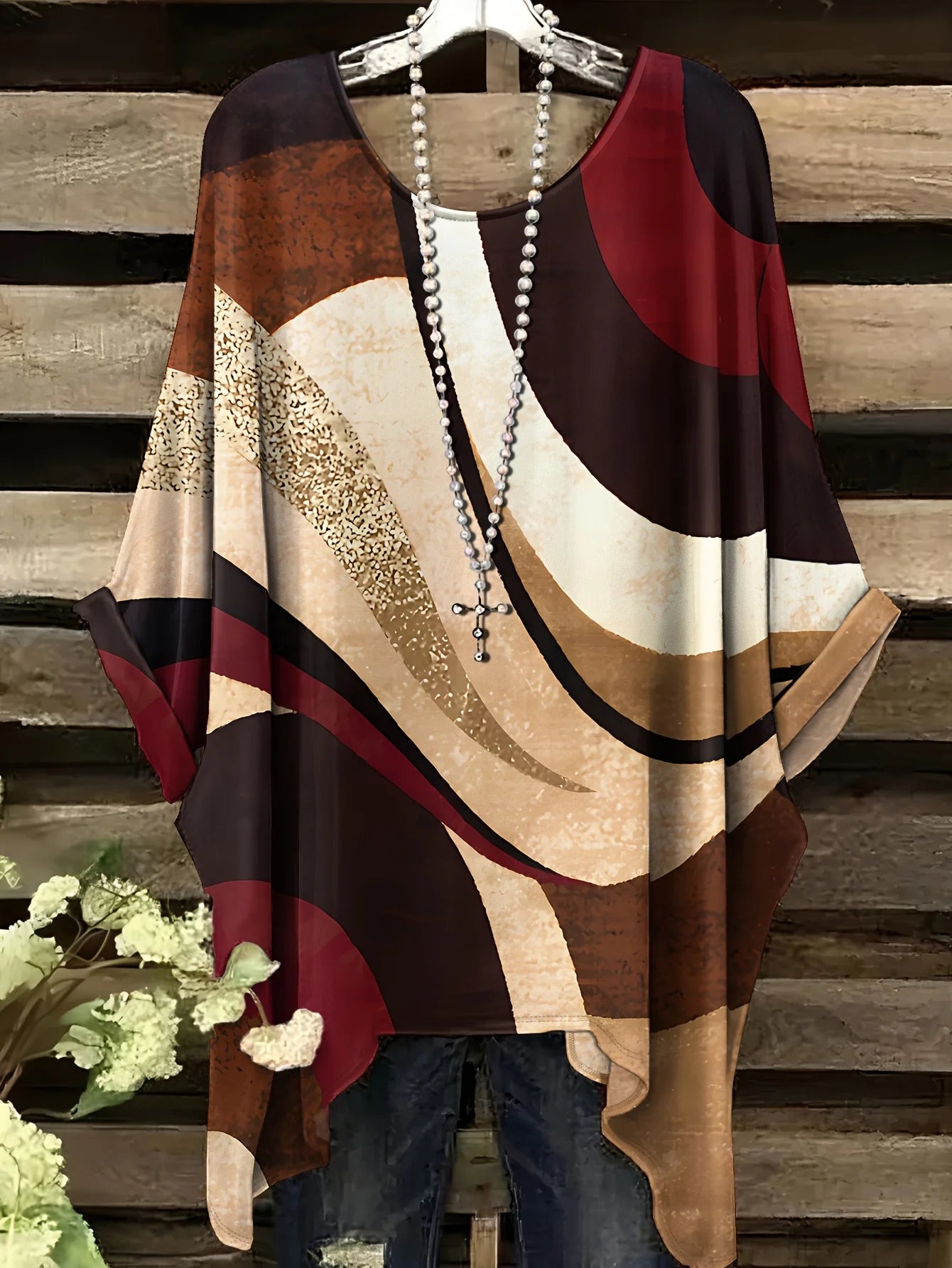 Top with a Rainbow Striped Pattern Tunic T shirt Women T-Shirt Versatile Casual Loose-Fitting Bohemian Clothing Woman Top