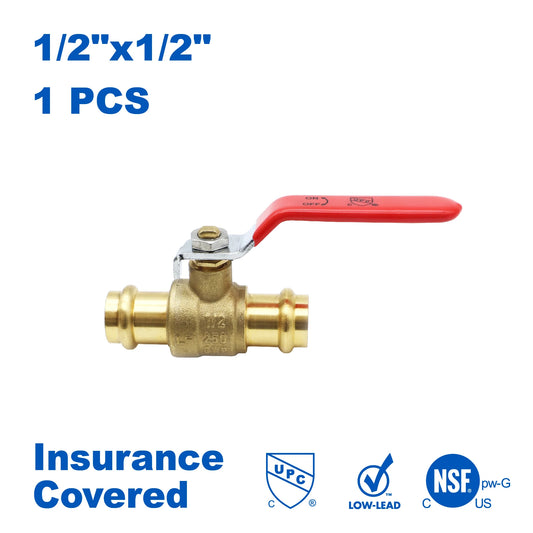 KING SMART 1/2" Press Full Port 1/4 Turn Press Ball Valve; for Hot and Cold Water System; 1 Pcs/Case; Lead Free Brass; 80241