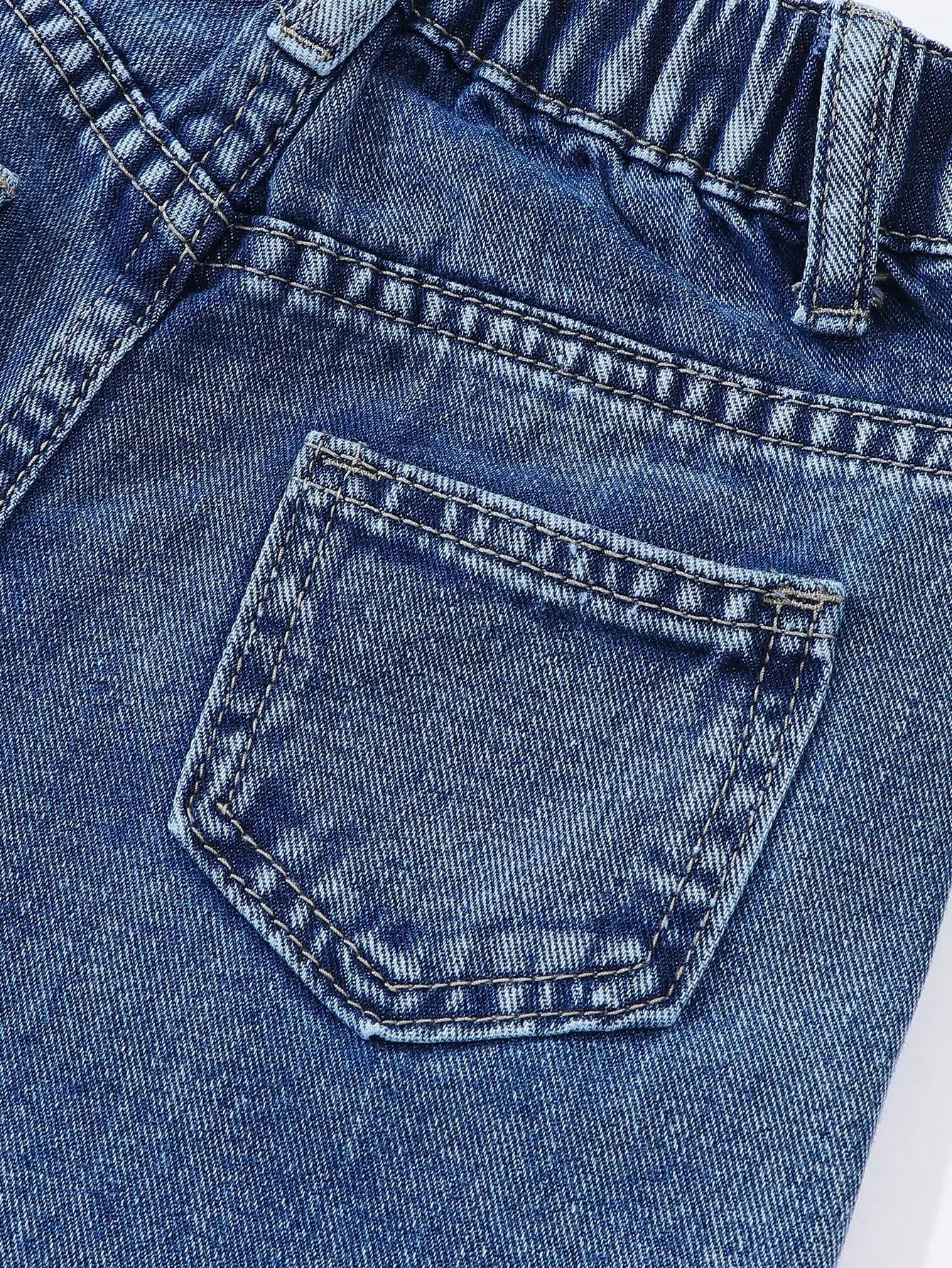 Butterfly Print Cotton Denim Jeans for Girls, Elastic Waist Loose Fit Straight Leg Pants