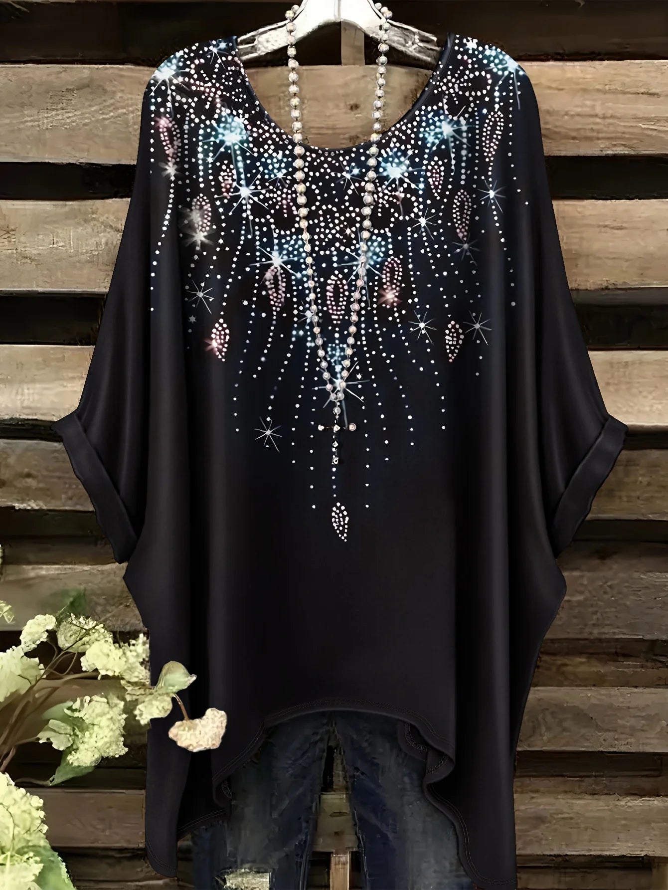 Top with a Rainbow Striped Pattern Tunic T shirt Women T-Shirt Versatile Casual Loose-Fitting Bohemian Clothing Woman Top