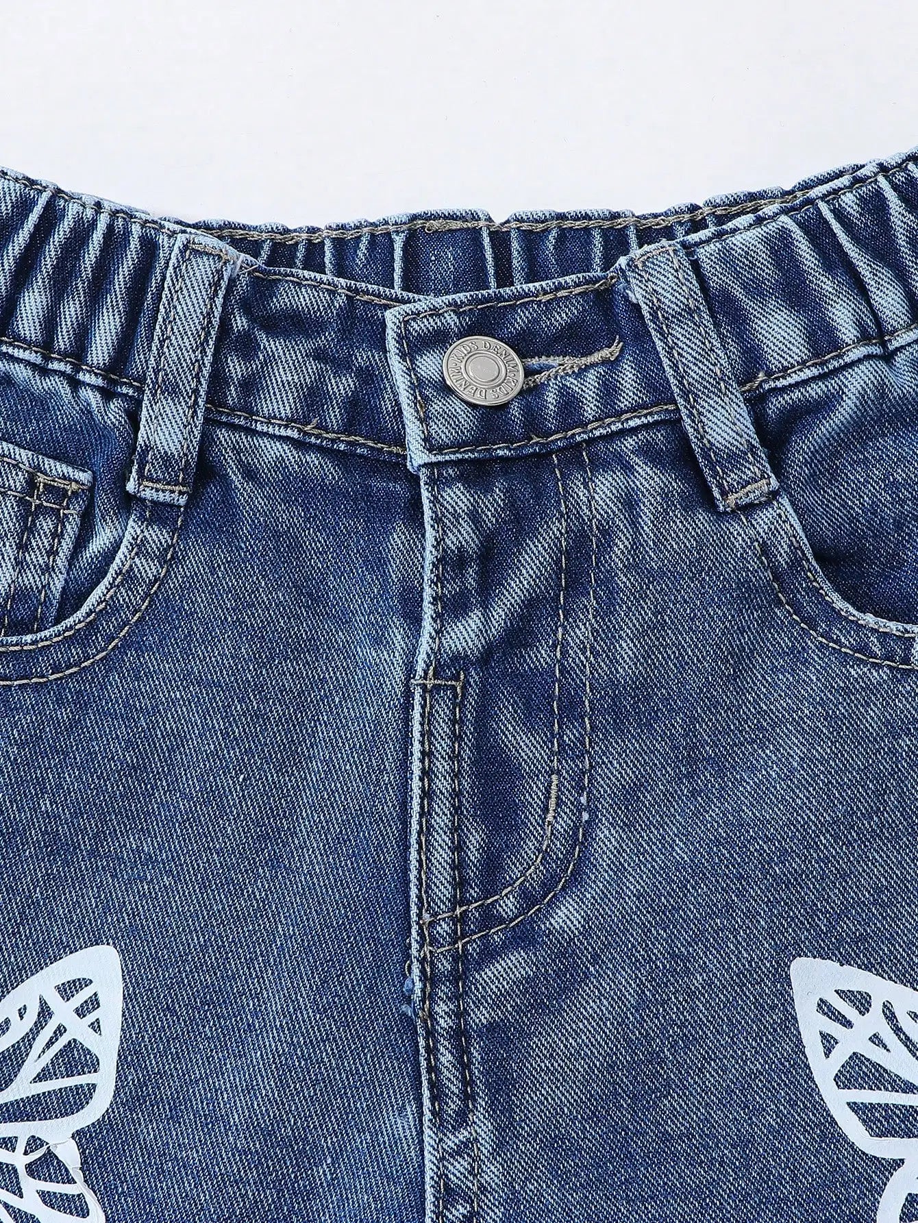 Butterfly Print Cotton Denim Jeans for Girls, Elastic Waist Loose Fit Straight Leg Pants