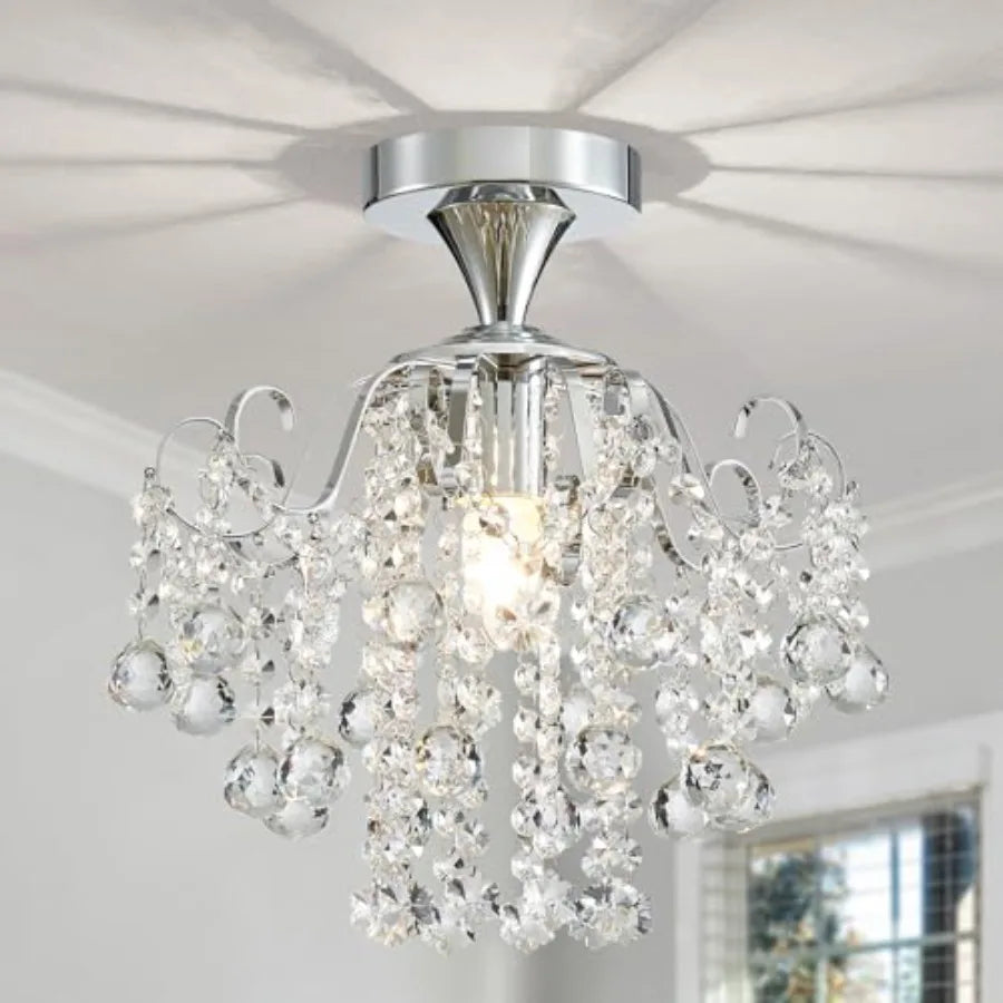 Crystal Chandelier Flushmount Modern ing Fixture for Bedroom Hallway Bar Kitchen Bathroom H 13.4" x W 12.6" E26 Base