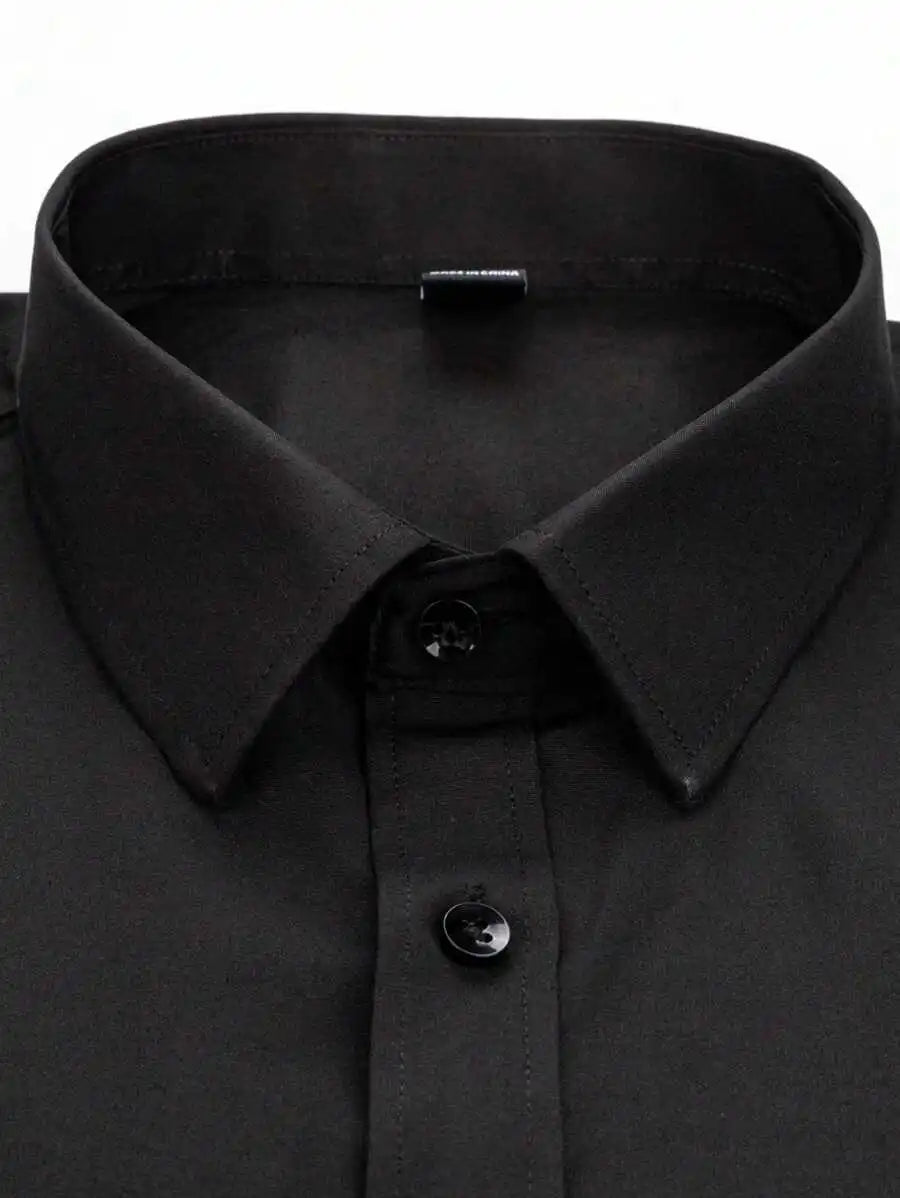 Men's Black Long Sleeve Button-Up Shirt with Western Bull Logo, Casual Business Wear for Fall