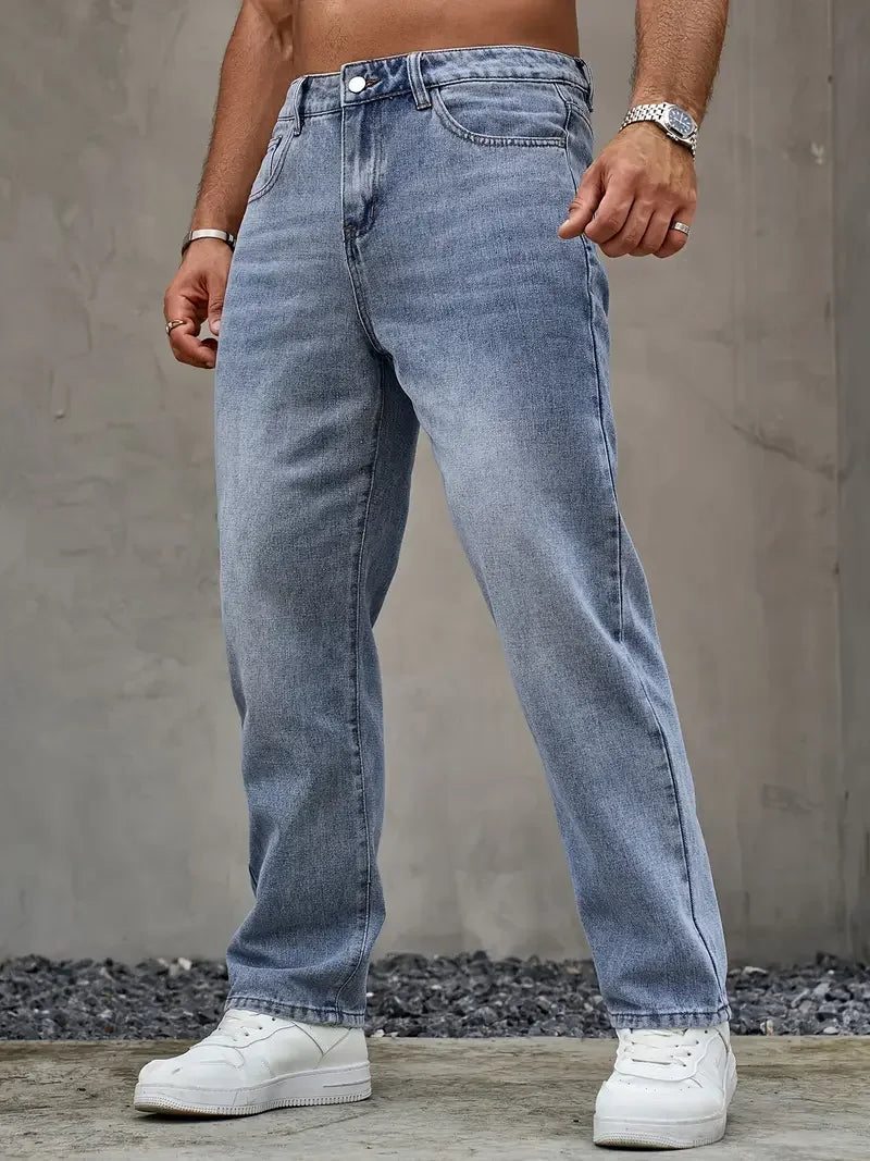 Men'S Washed Light Blue Loose Fit Jeans - All-Season, Non-Stretch Denim, Regular Length, Casual Style, Casual Wear Jeans | Relax