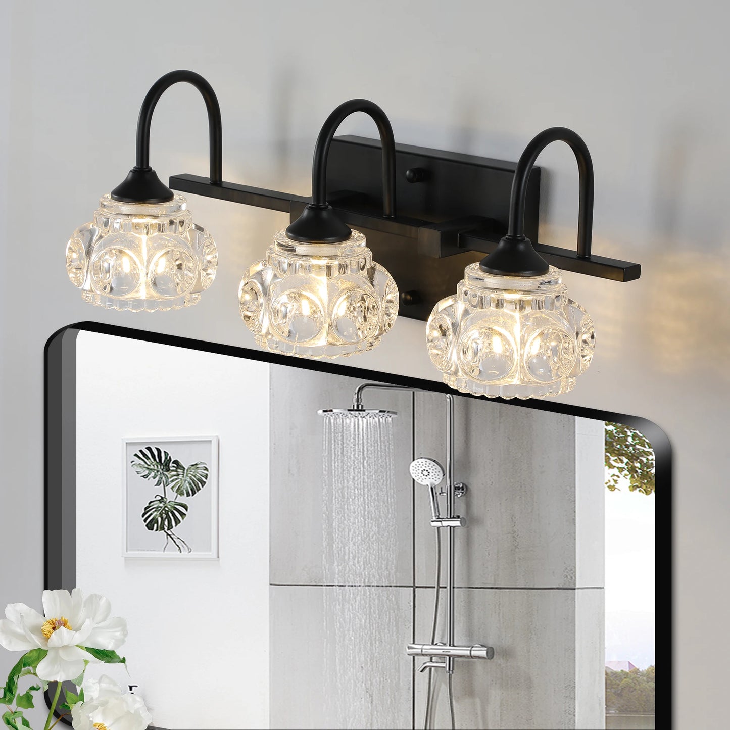 Modern Luxury Crystal Vanity Fixture - Iron & Bubble Pattern Shade Light, Multiple Options (Black) G9 Base Over Mirror Lighting
