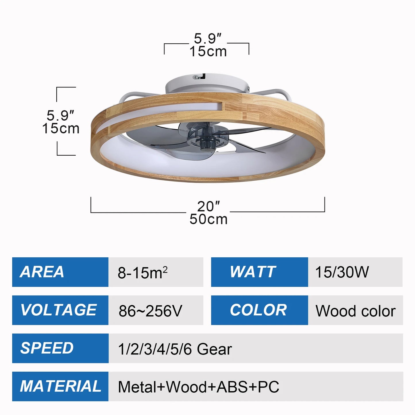 Modern Low Profile Ceiling Fans with Lights and Remote, 20" Wooden Flush Mount Reversible Bladeless Dimmable LED Timing