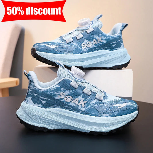 Childrens Sneakers Rotating Buckle New Anti Slip Comfort Mesh Student Boys Outdoor Ultra Light Soft Sole Training Running Shoes