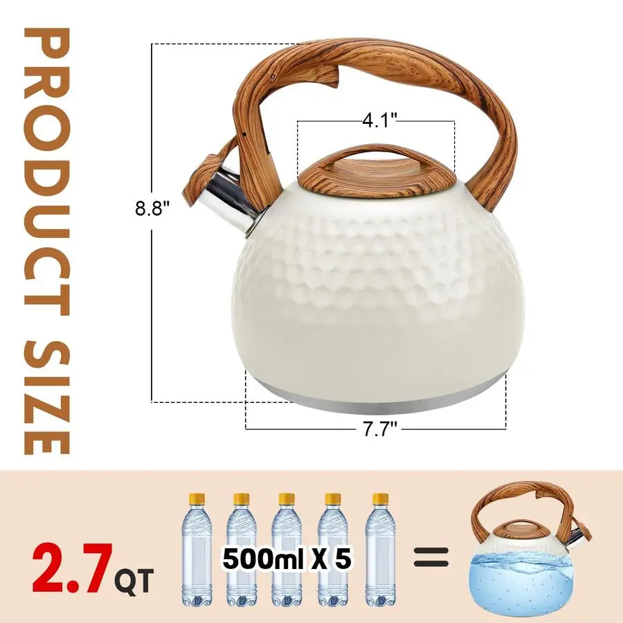 Tea Kettle for Stove Top, Loud Whistling Kettle for Boiling Water Coffee or Milk, 3.1 Quart 3L Heavy Stainless Steel White Kettl