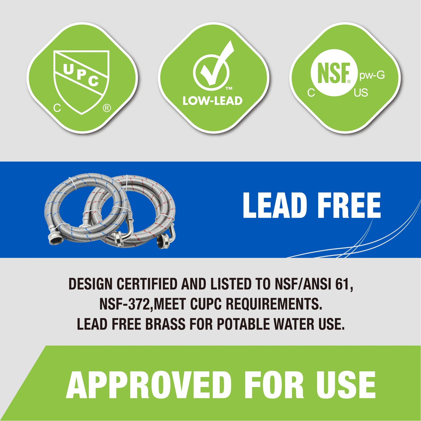 KING SMART 6 FT 90 Degree Elbow Washing Machine Hose; Premium SS Braided; Burst Proof For Hot and Cold Water Supply Lines; 81023