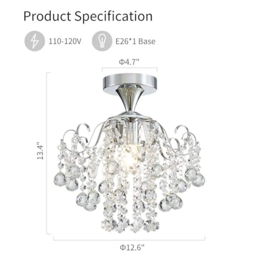 Crystal Chandelier Flushmount Modern ing Fixture for Bedroom Hallway Bar Kitchen Bathroom H 13.4" x W 12.6" E26 Base