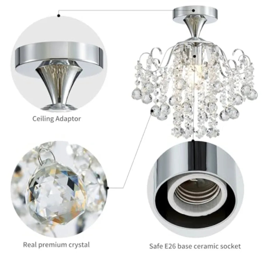 Crystal Chandelier Flushmount Modern ing Fixture for Bedroom Hallway Bar Kitchen Bathroom H 13.4" x W 12.6" E26 Base