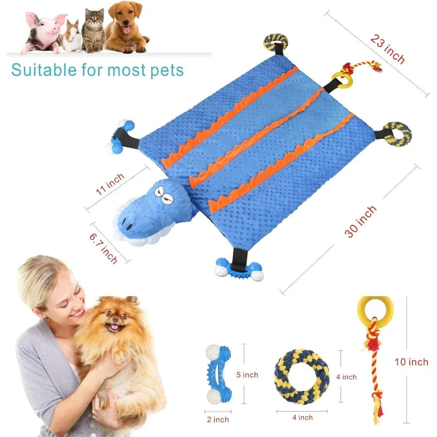 Dog Play Mat with Chew Toys Multiple Puzzle Interactive Toy Pet Playing Mat for Small Medium Dogs Cats All-in-One Crocodile Pat