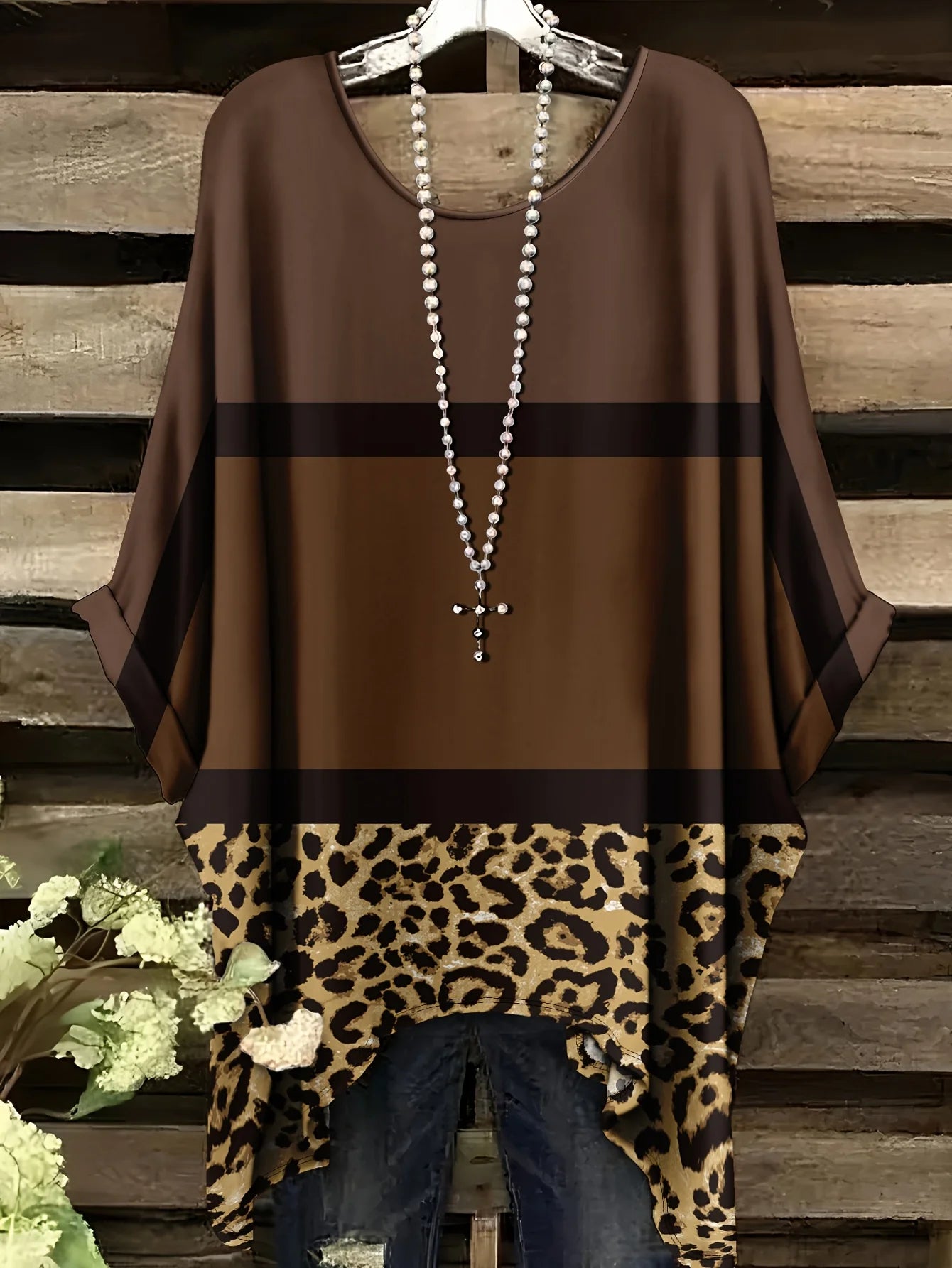 Top with a Rainbow Striped Pattern Tunic T shirt Women T-Shirt Versatile Casual Loose-Fitting Bohemian Clothing Woman Top