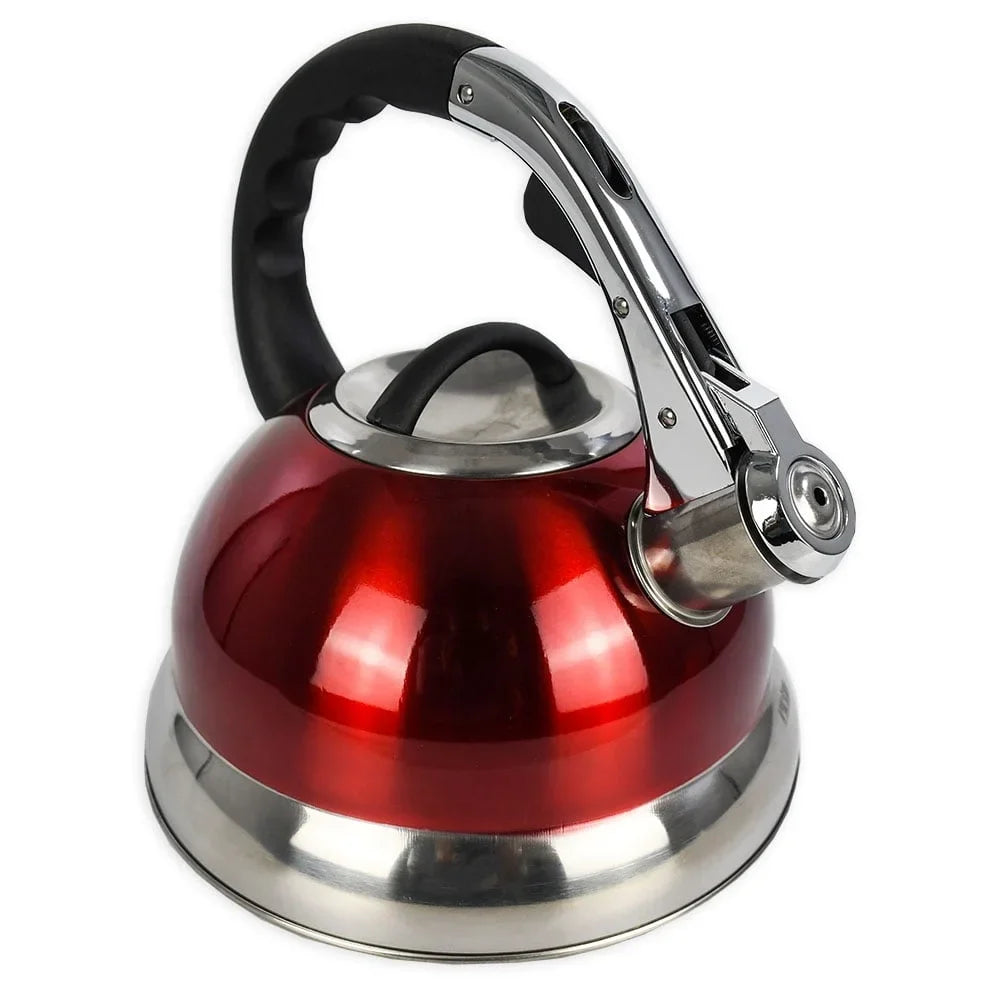 Stainless Steel Induction Compatible Kettle Whistling Pouring Handle Removable Lid Polished Finish 3L Tea Coffee Water Heating
