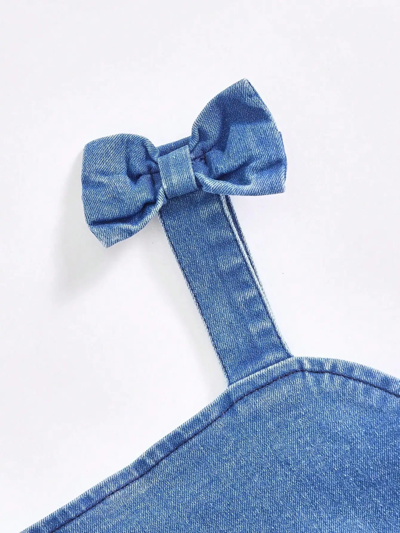 Girls Denim Tiered Ruffle Dress with Bowknot Straps, Soft Cotton, Elastic Waist, Summer Casual