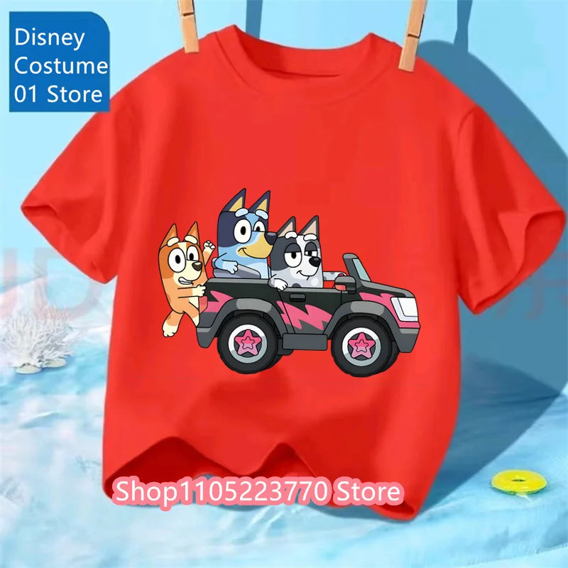 Unisex Toddler Bluey T-Shirt Fall Winter Short Sleeve Cute Cartoon Anime Print Soft Sweatshirt for Boys & Girls Casual Outfits