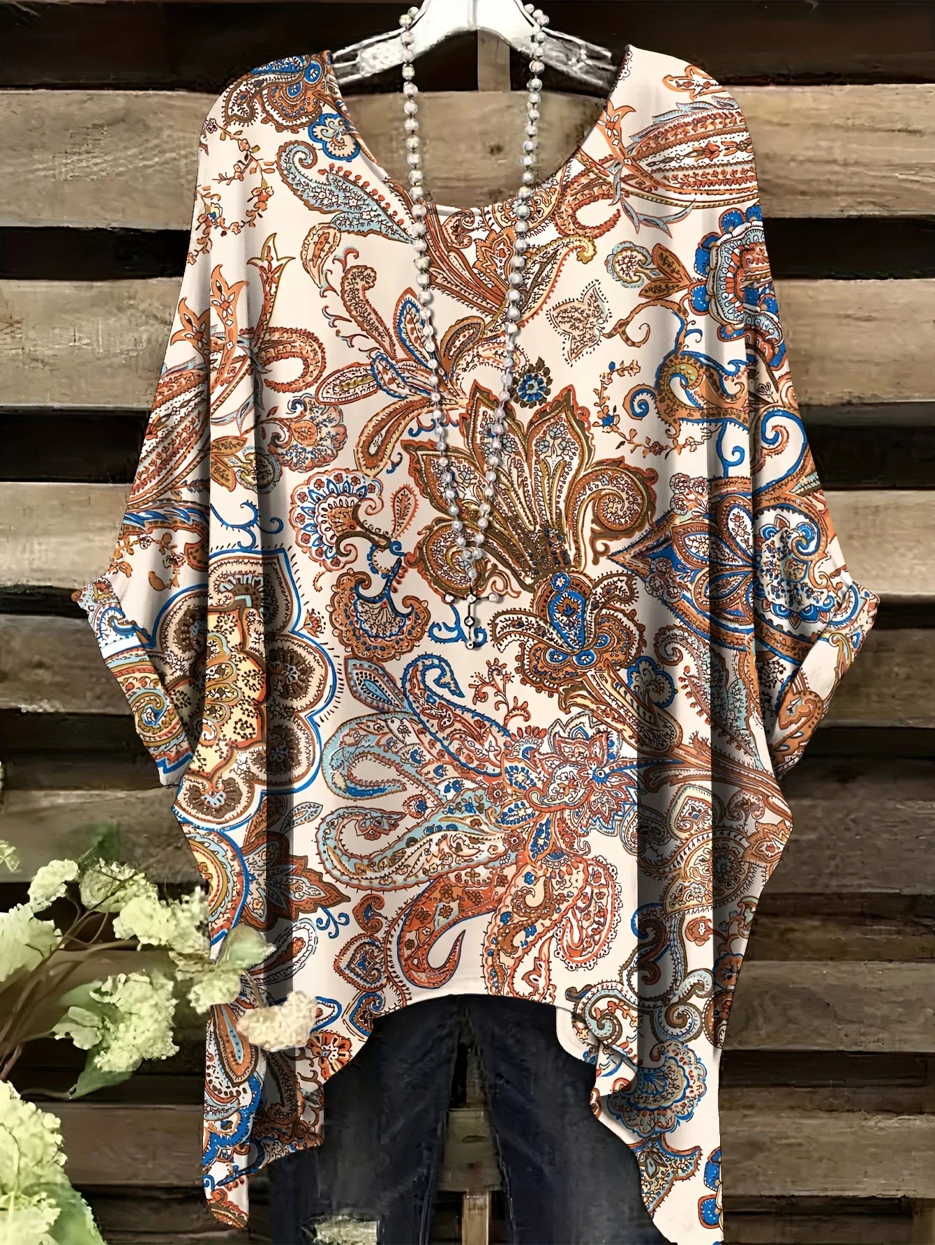 Top with a Rainbow Striped Pattern Tunic T shirt Women T-Shirt Versatile Casual Loose-Fitting Bohemian Clothing Woman Top