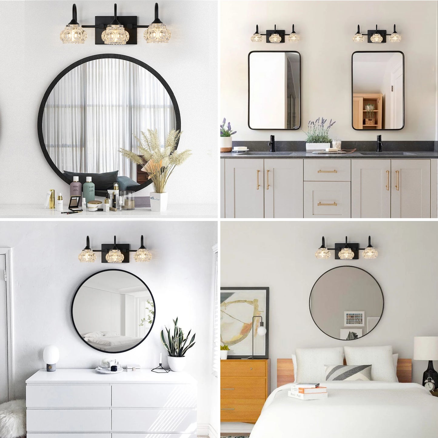 Modern Luxury Crystal Vanity Fixture - Iron & Bubble Pattern Shade Light, Multiple Options (Black) G9 Base Over Mirror Lighting