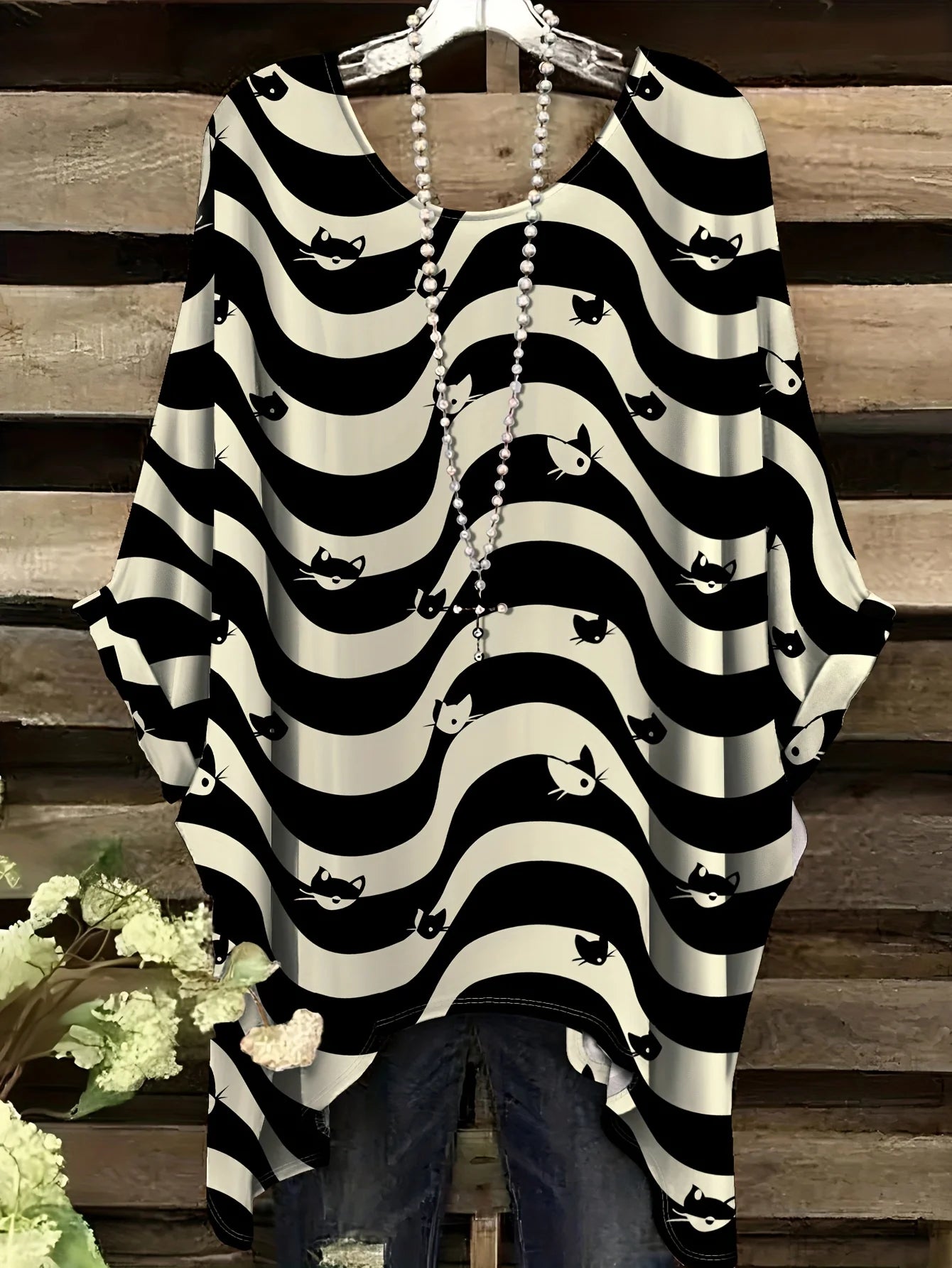 Top with a Rainbow Striped Pattern Tunic T shirt Women T-Shirt Versatile Casual Loose-Fitting Bohemian Clothing Woman Top