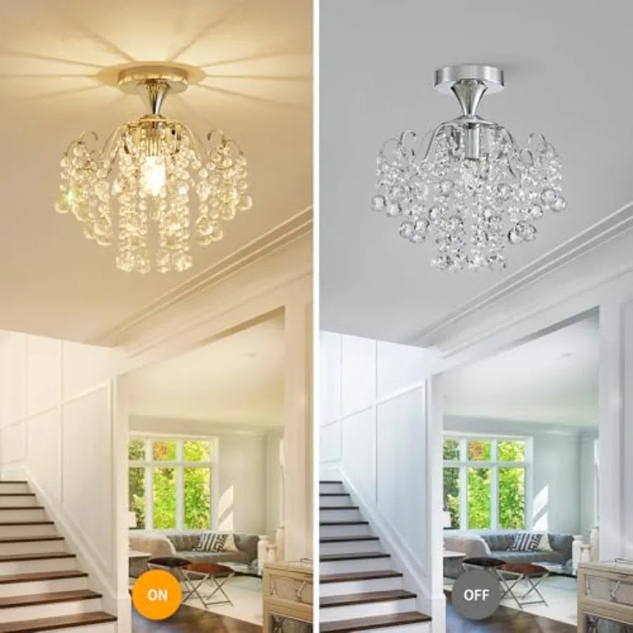 Crystal Chandelier Flushmount Modern ing Fixture for Bedroom Hallway Bar Kitchen Bathroom H 13.4" x W 12.6" E26 Base