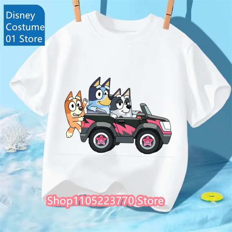 Unisex Toddler Bluey T-Shirt Fall Winter Short Sleeve Cute Cartoon Anime Print Soft Sweatshirt for Boys & Girls Casual Outfits