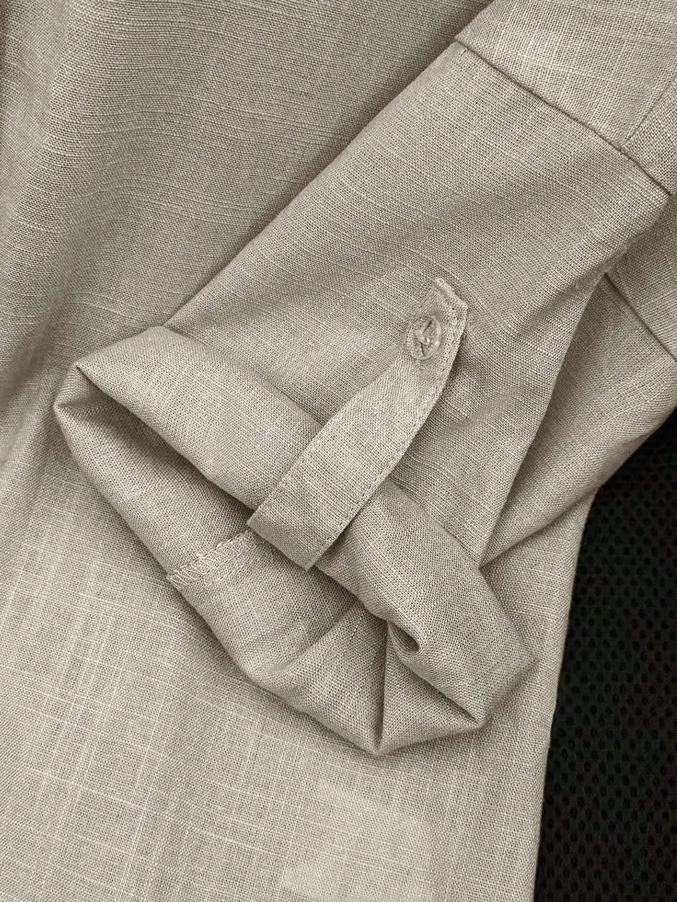 Women's Casual Linen Shirt With Rolled Cuff And Button Detail Turn-Down Collar Long Sleeve