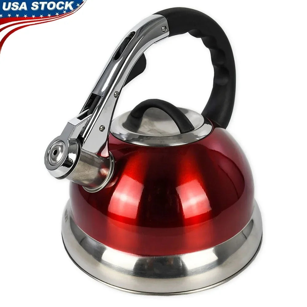 Stainless Steel Induction Compatible Kettle Whistling Pouring Handle Removable Lid Polished Finish 3L Tea Coffee Water Heating