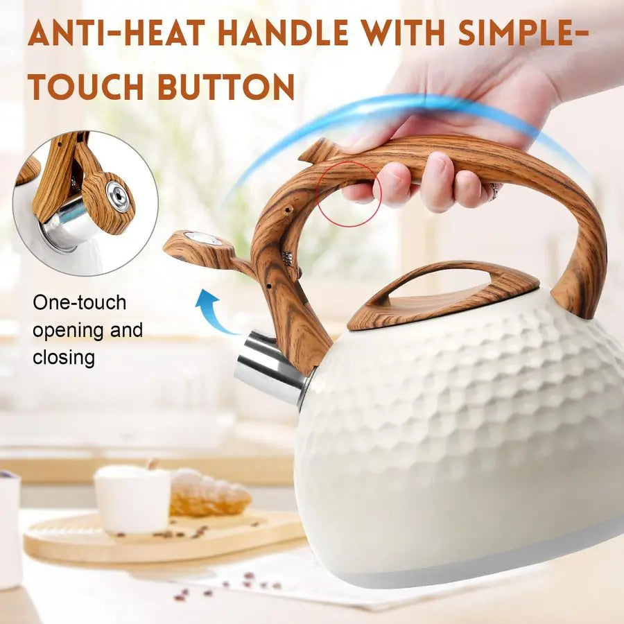 Tea Kettle for Stove Top, Loud Whistling Kettle for Boiling Water Coffee or Milk, 3.1 Quart 3L Heavy Stainless Steel White Kettl