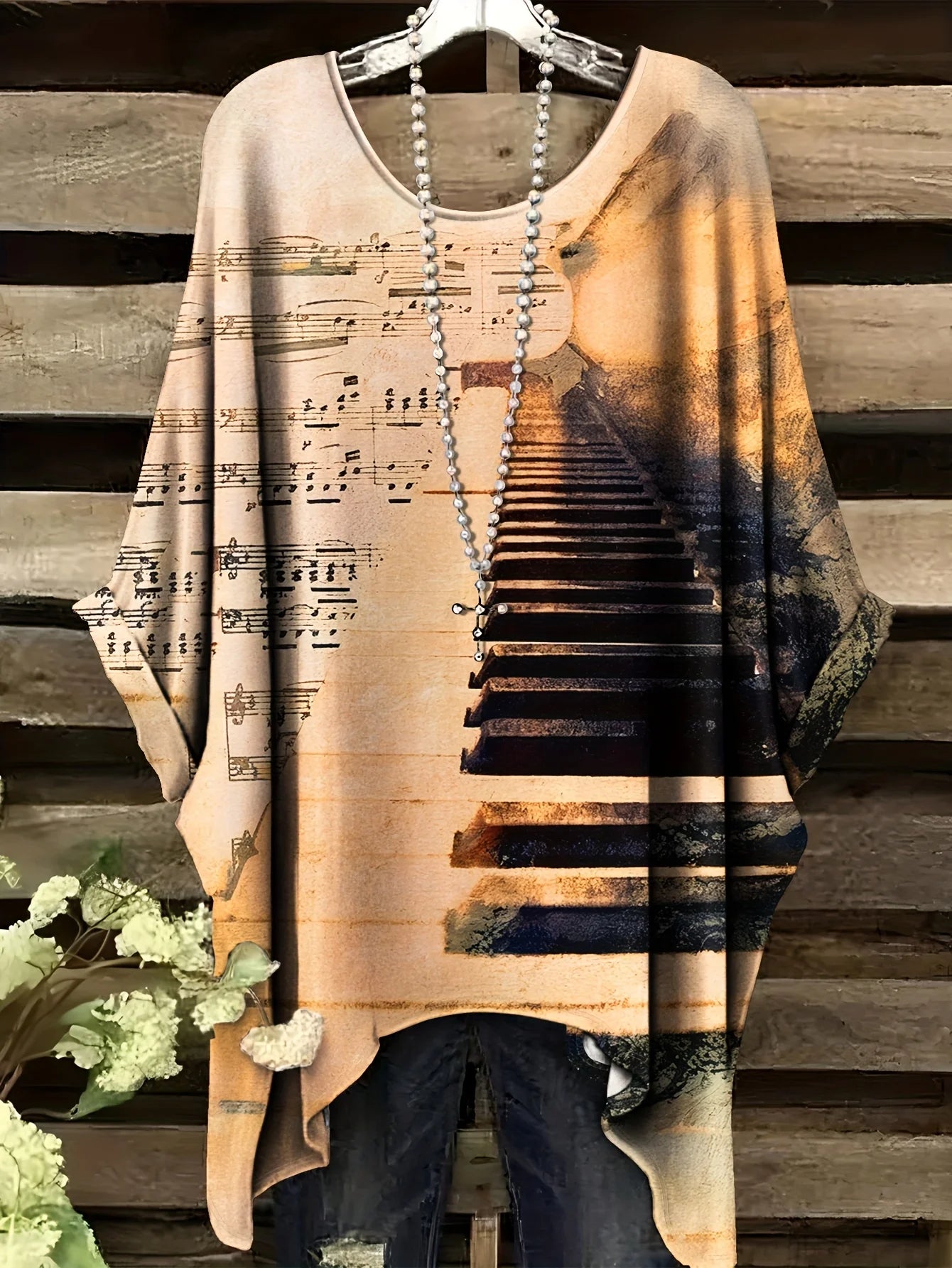Top with a Rainbow Striped Pattern Tunic T shirt Women T-Shirt Versatile Casual Loose-Fitting Bohemian Clothing Woman Top