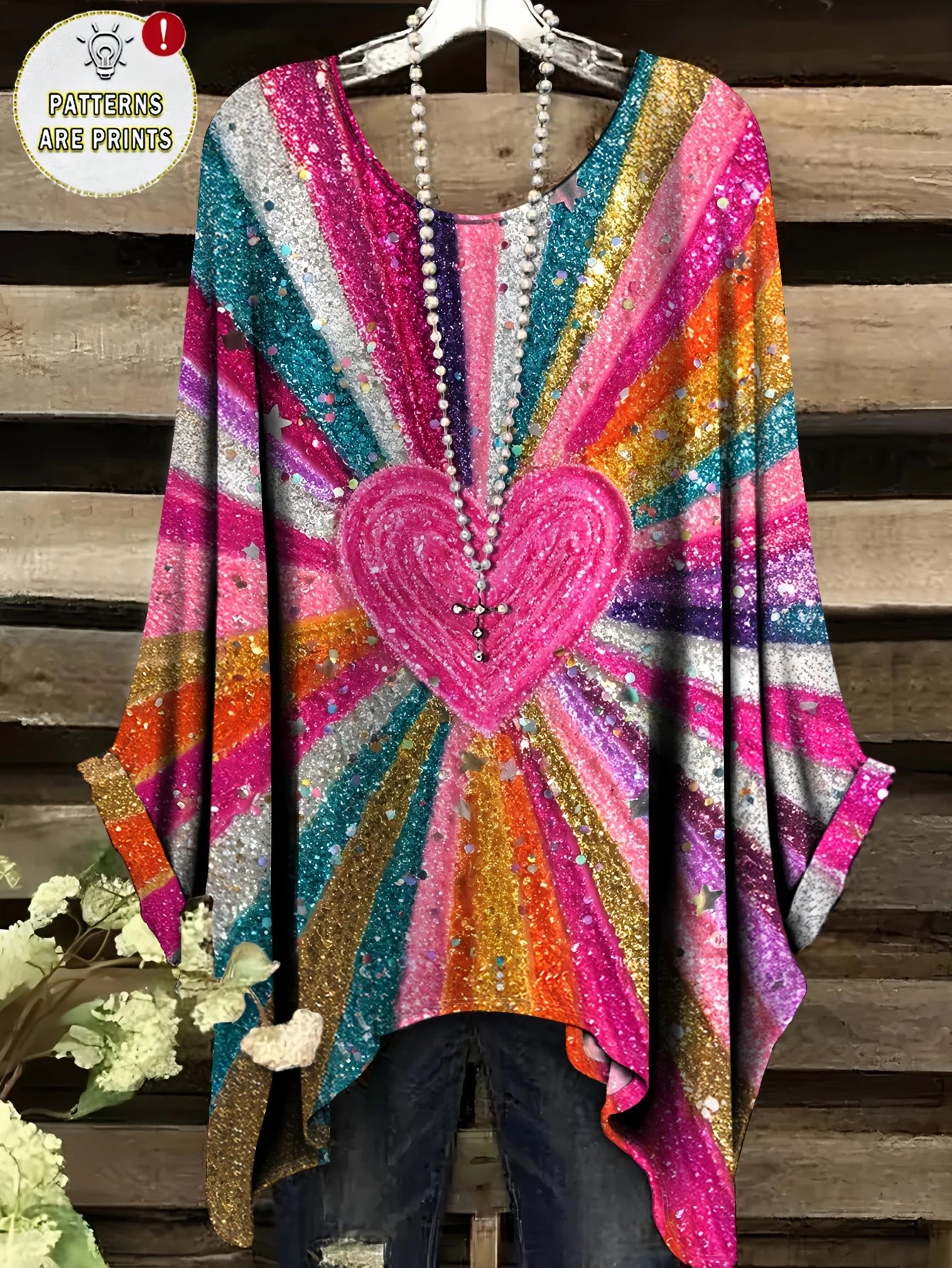 Top with a Rainbow Striped Pattern Tunic T shirt Women T-Shirt Versatile Casual Loose-Fitting Bohemian Clothing Woman Top