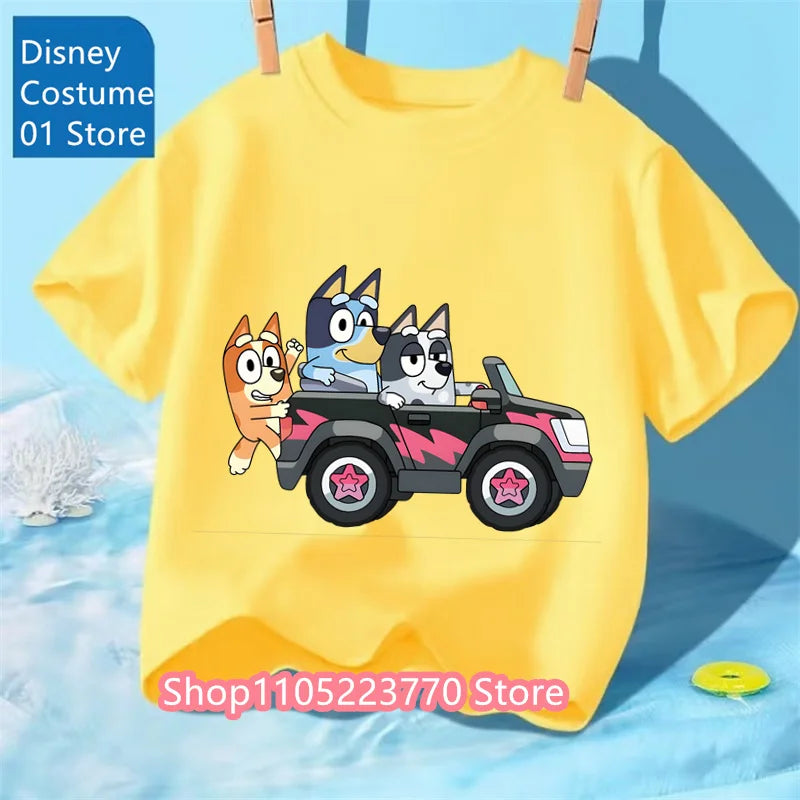 Unisex Toddler Bluey T-Shirt Fall Winter Short Sleeve Cute Cartoon Anime Print Soft Sweatshirt for Boys & Girls Casual Outfits